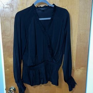 Elegant Black Ruffle V-Neck Blouse